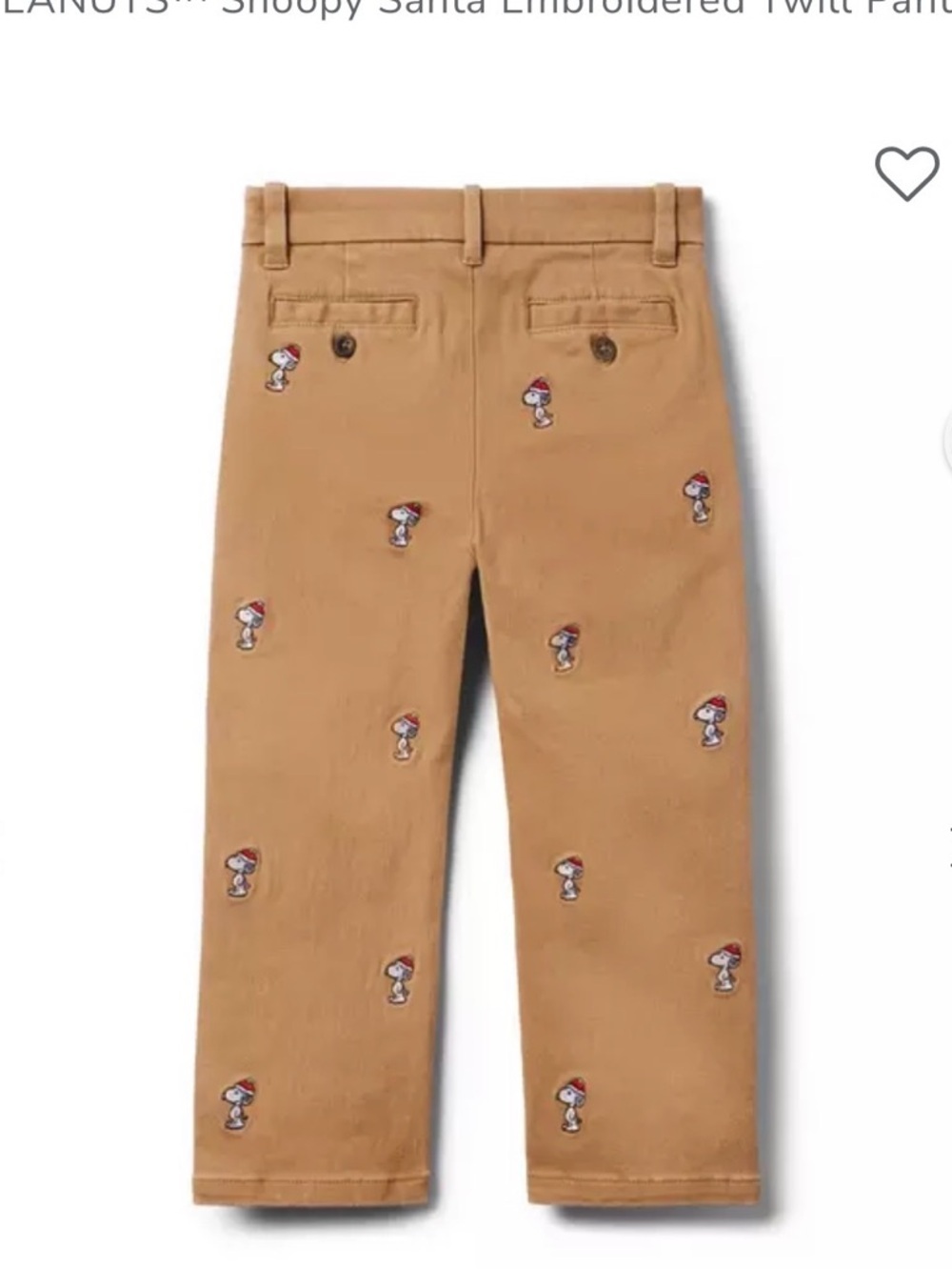 Janie and Jack Tan Embroidered Character Chino Pants Christmas snoopy unisex - Picture 2 of 5